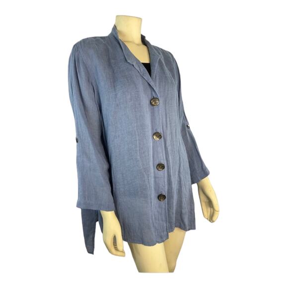 Caroline Rose Button-Down stand collar 100 % Tissue-Linen Shirt size large - Picture 4 of 11